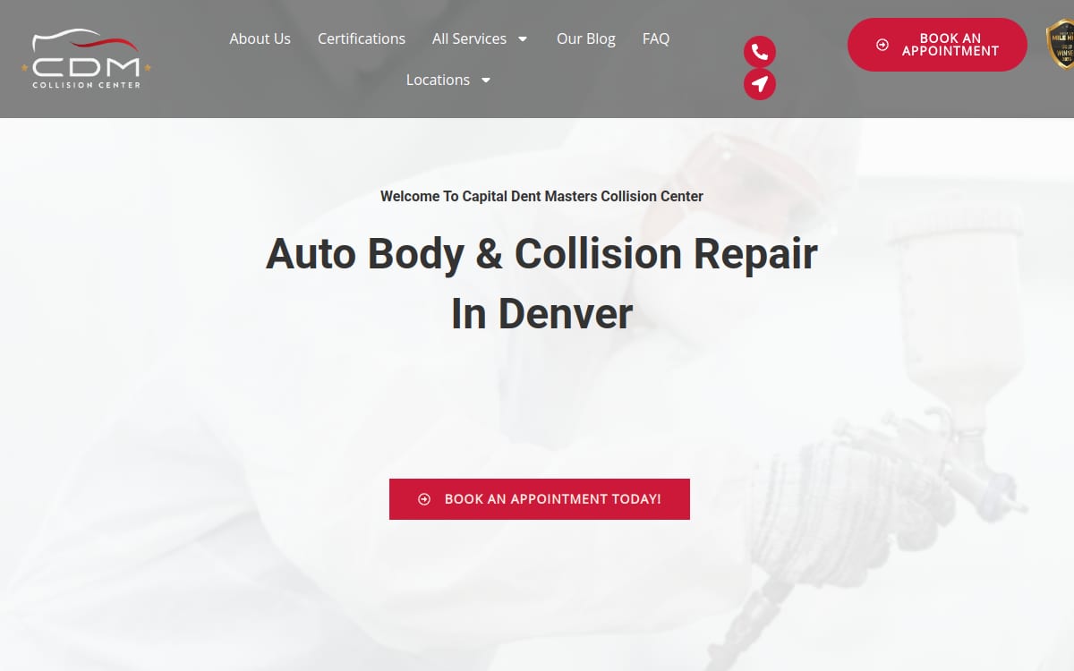 Capital Dent Masters Collision Center auto body shop website homepage