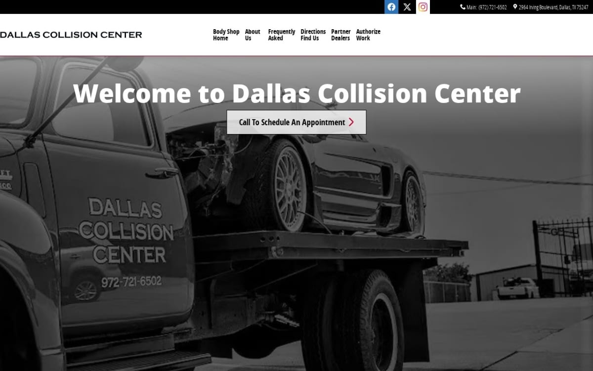 Dallas Collision Center auto body shop website homepage