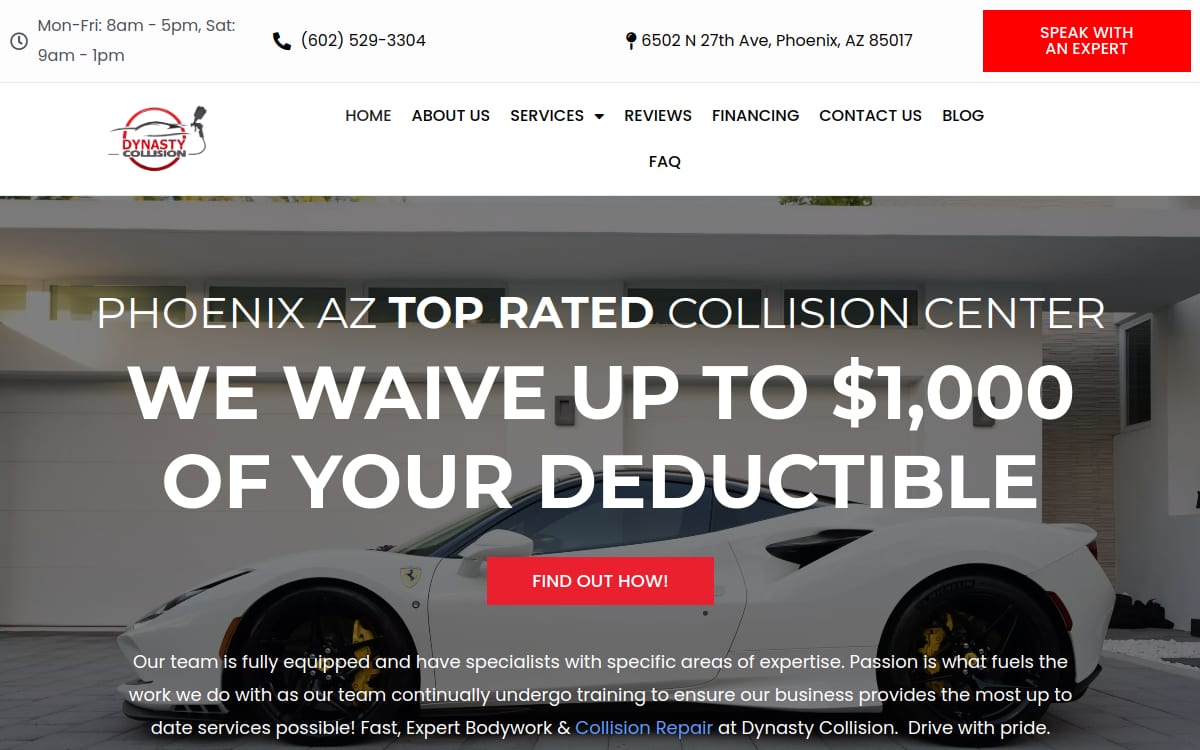Dynasty Collision Repair (Waive The Deductible Up To $1000) auto body shop website homepage