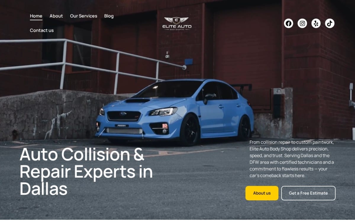 Elite Auto Body Shop auto body shop website homepage