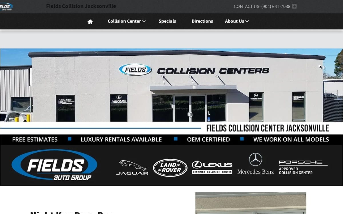 Fields Collision Center Jacksonville auto body shop website homepage