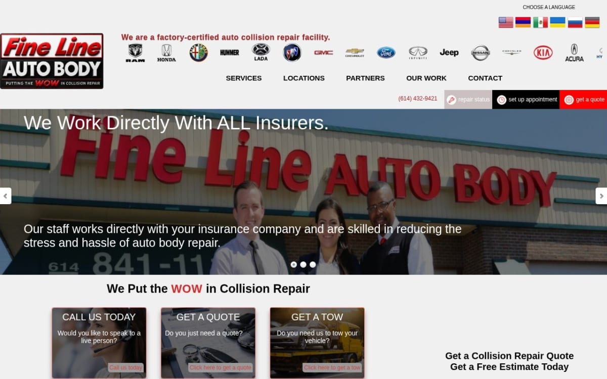 Fine Line Auto Body South High auto body shop website homepage
