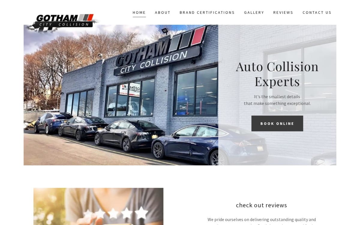 Gotham City Collision auto body shop website homepage