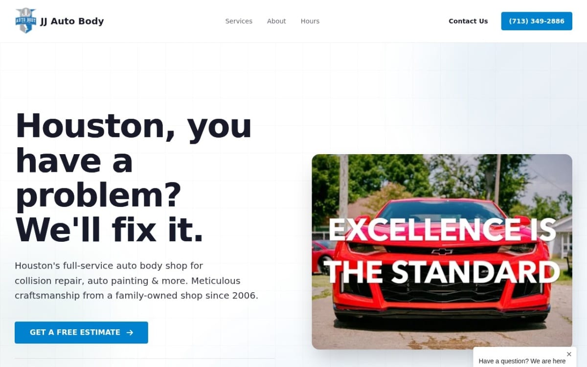 JJ Auto Body auto body shop website homepage