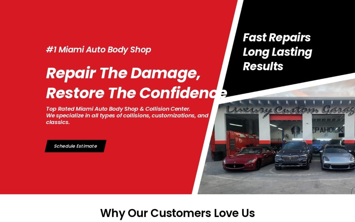 Luxury Custom Garage - Auto Body Shop auto body shop website homepage