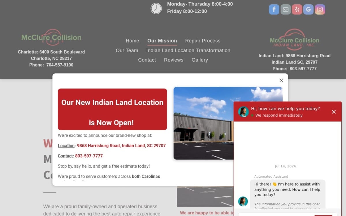 McClure Collision Center, LLC auto body shop website homepage