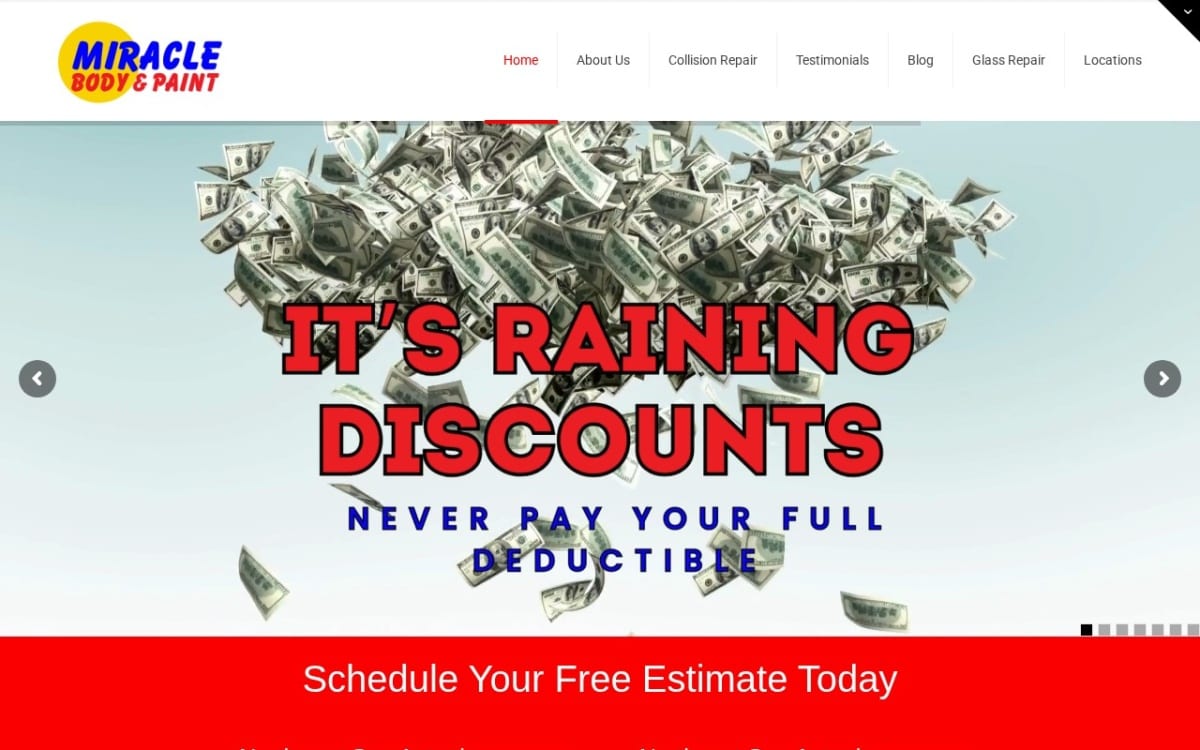 Miracle Body and Paint Collision Center auto body shop website homepage