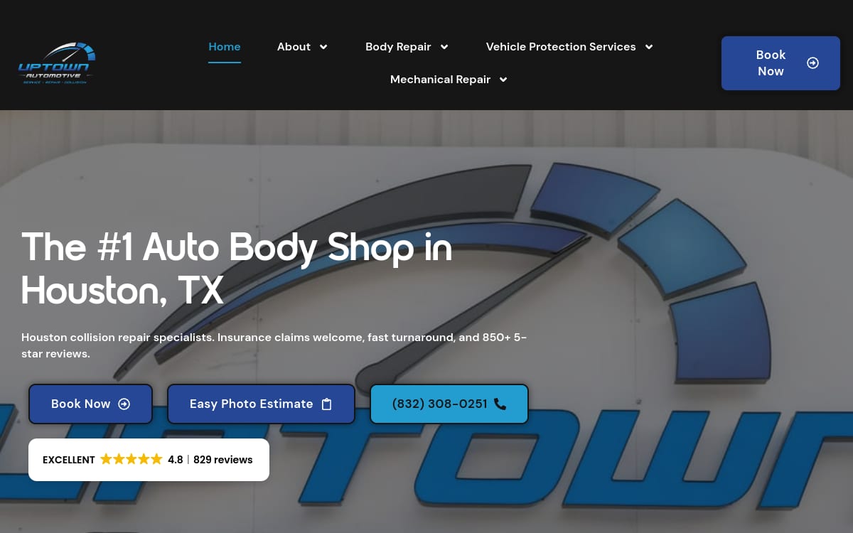 Uptown Automotive Auto Body Shop Repair auto body shop website homepage