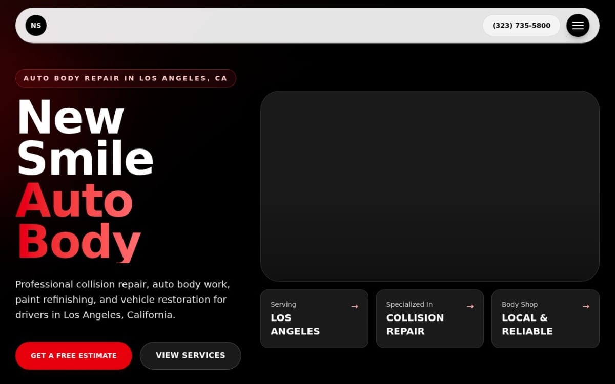 New Smile Auto Body auto body shop website homepage