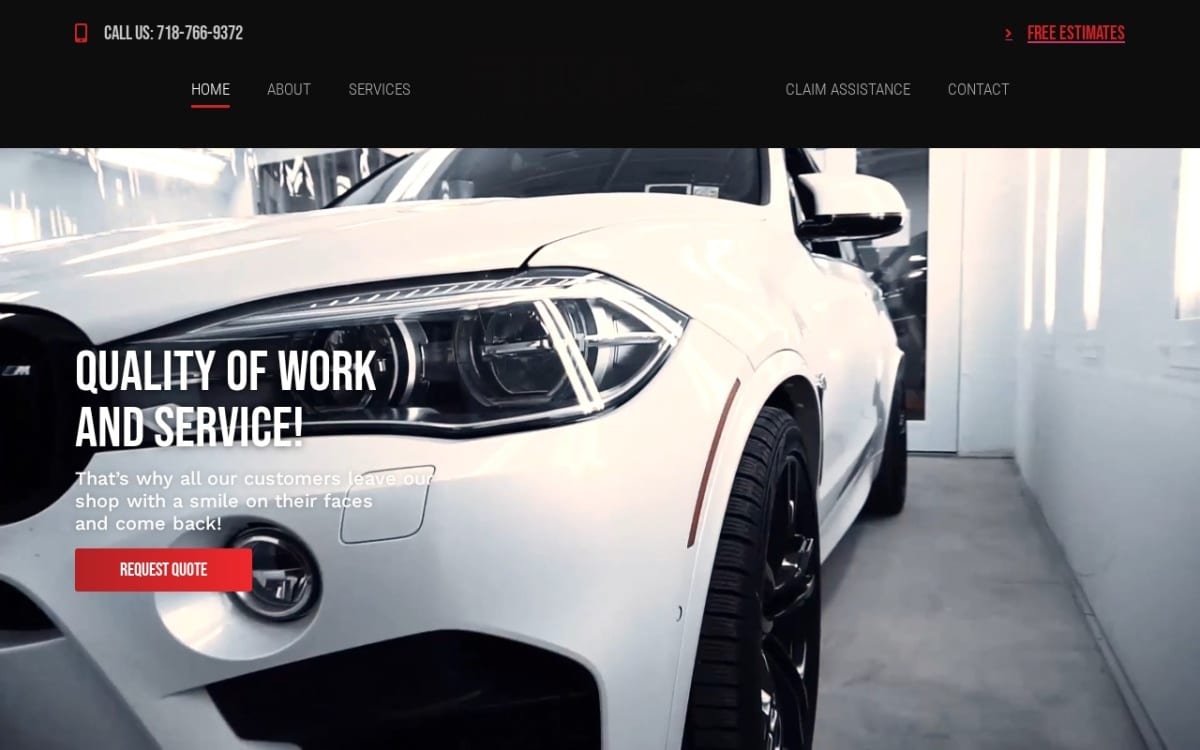 Precision Auto Collision auto body shop website homepage