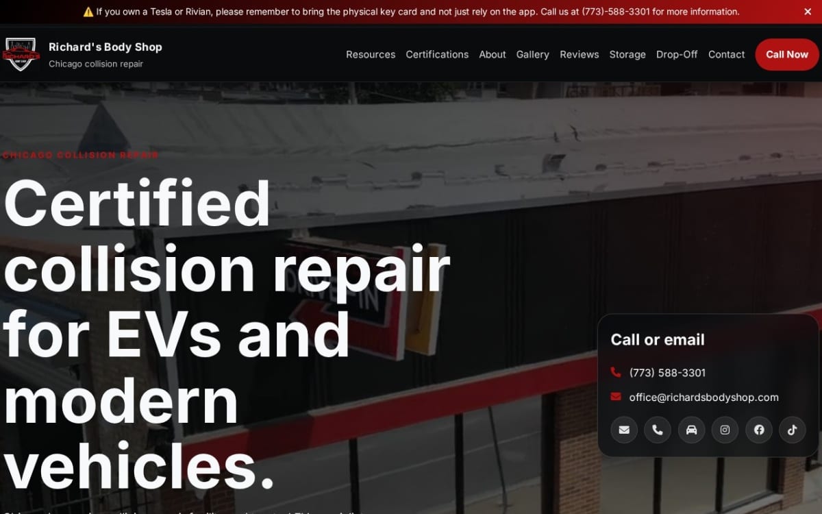Richard's Body Shop auto body shop website homepage