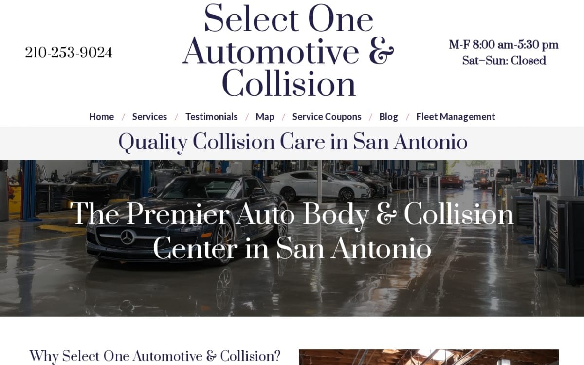 Select One Automotive & Collision auto body shop website homepage