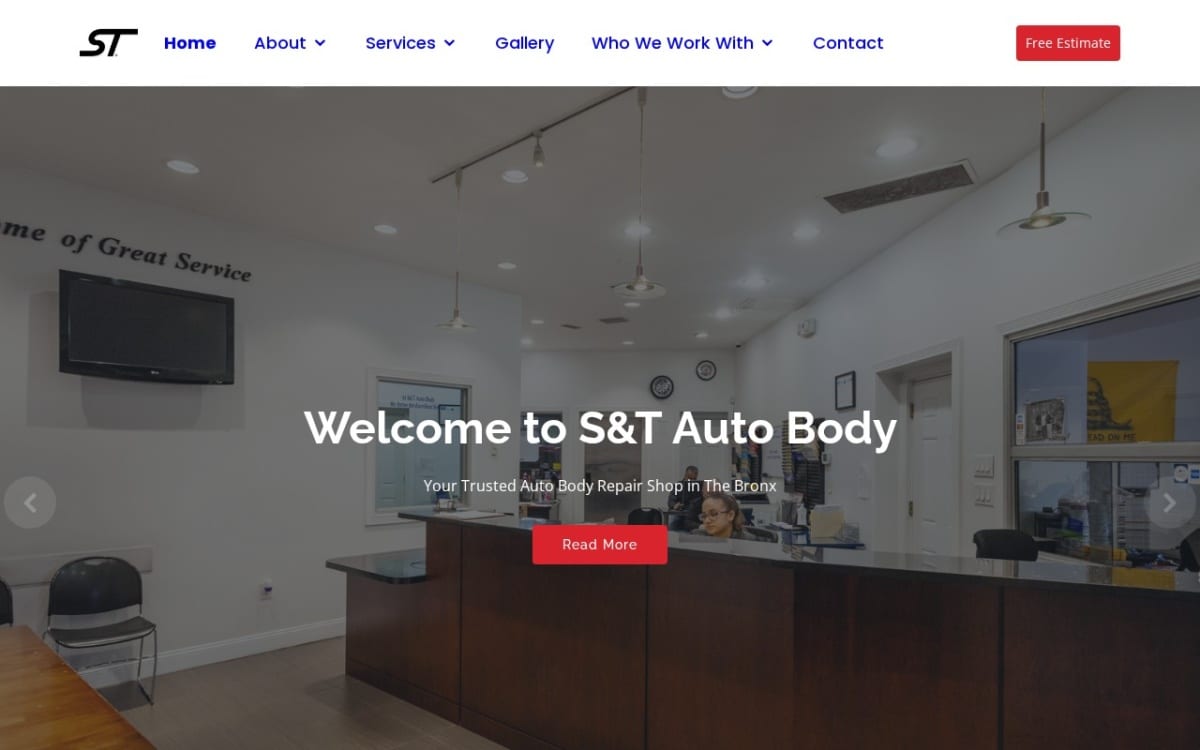 S&T Auto Body auto body shop website homepage