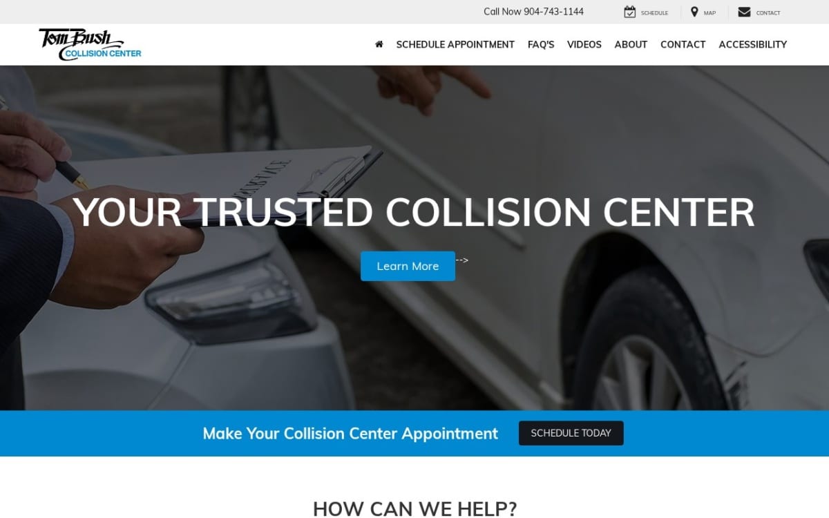 Tom Bush Collision Center auto body shop website homepage
