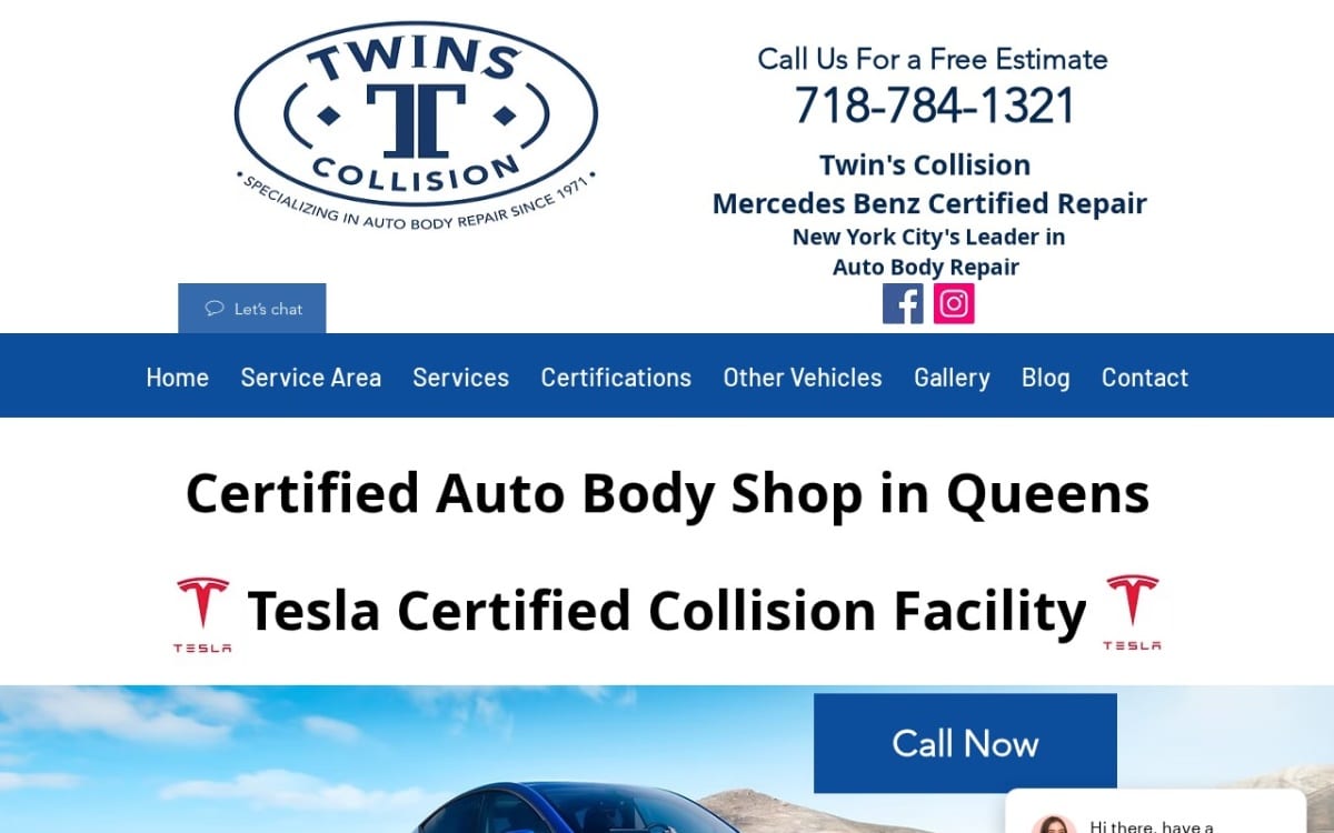 Twins Collision Inc auto body shop website homepage