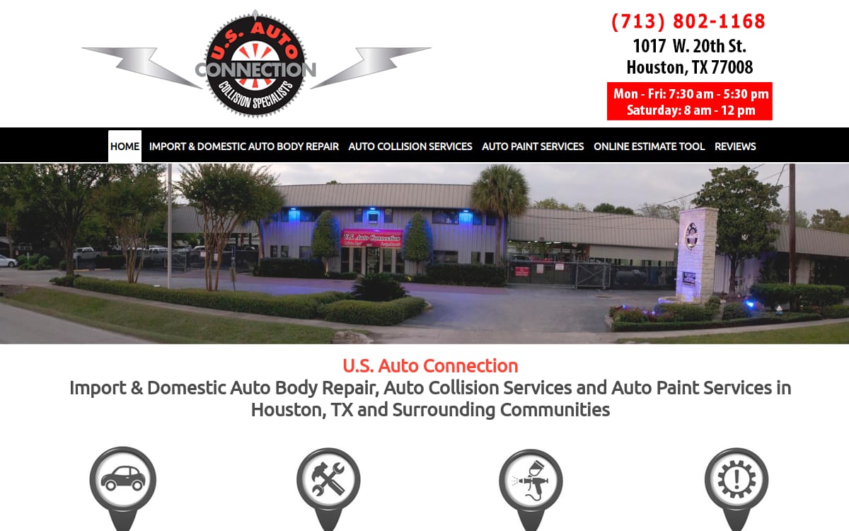 U.S. Auto Connection auto body shop website homepage