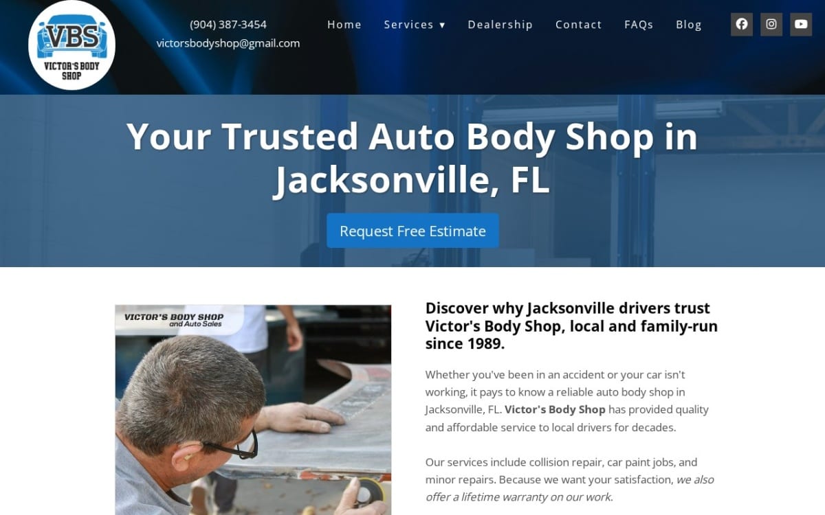 Victor's Body Shop and Auto Sales auto body shop website homepage