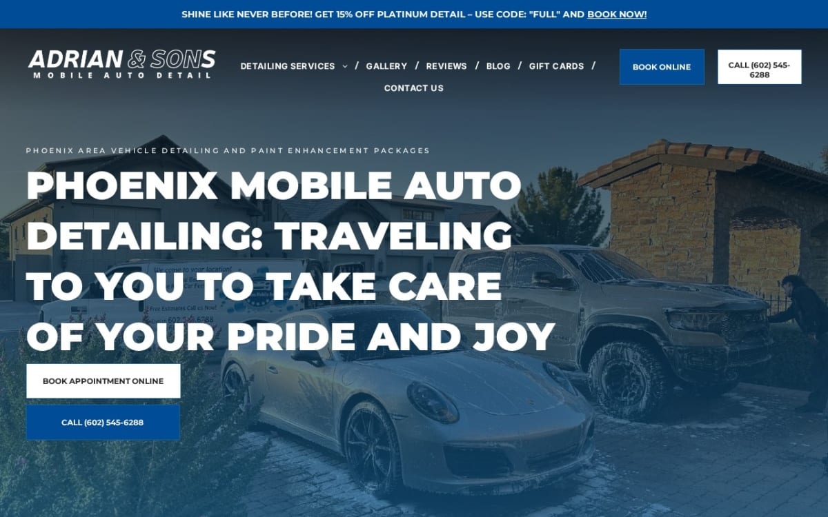 Adrian & Sons Mobile Auto Detail auto detailing website homepage