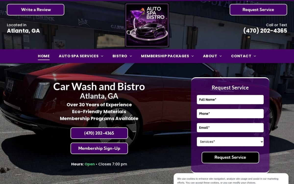 Auto Spa Bistro auto detailing website homepage