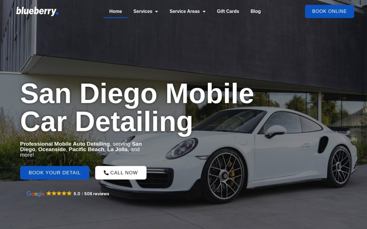 Blueberry San Diego Mobile Detailing auto detailing website homepage