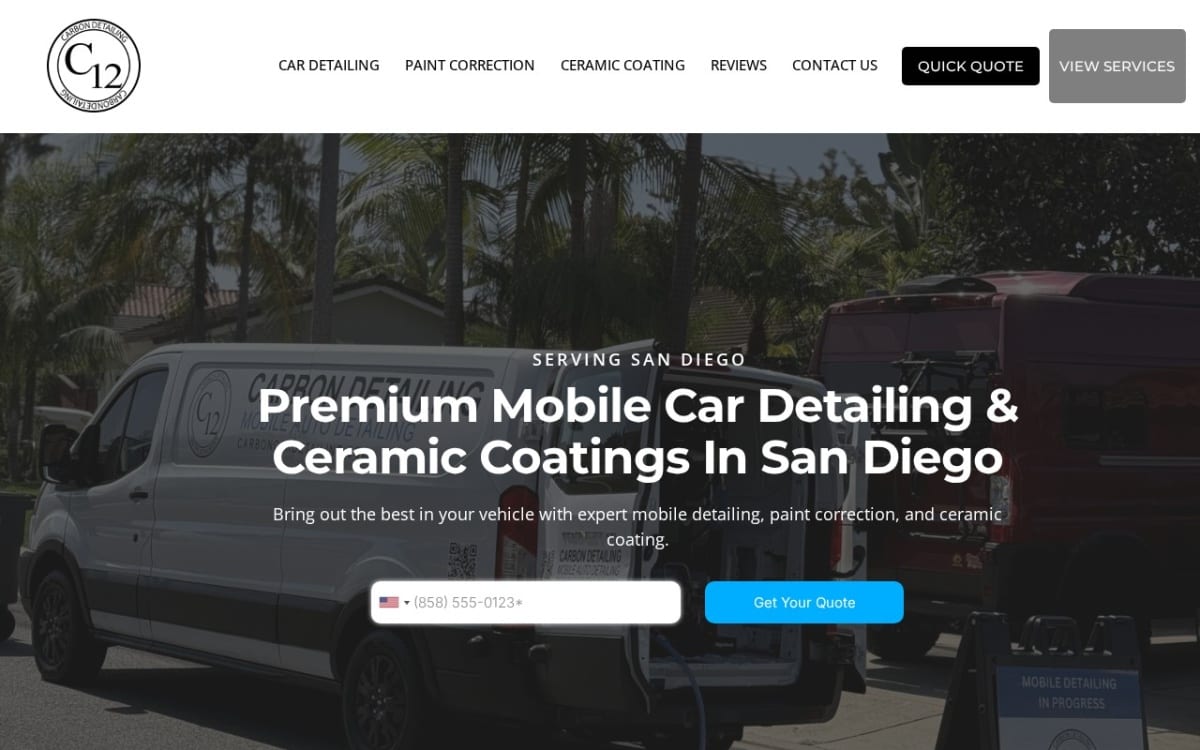 Carbon Detailing auto detailing website homepage