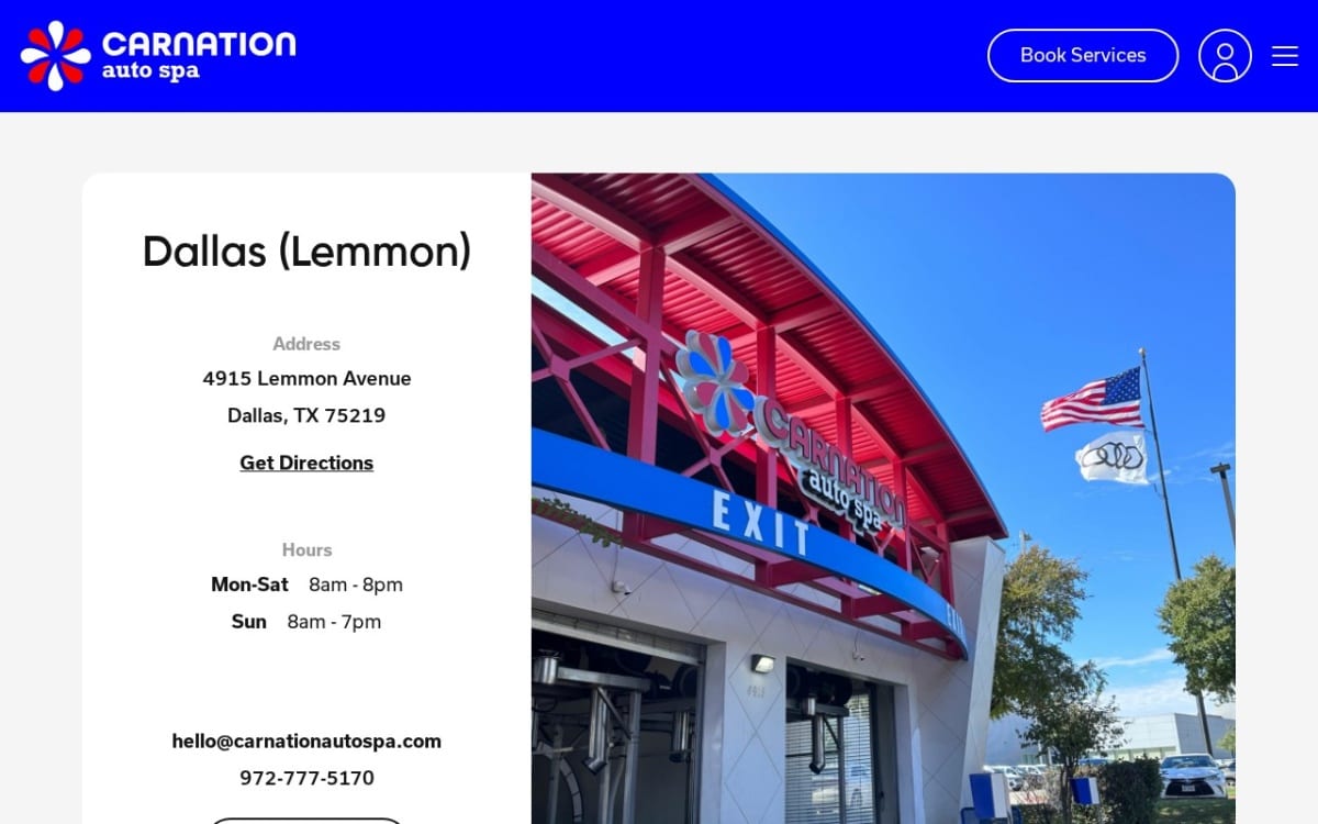 Carnation Auto Spa auto detailing website homepage