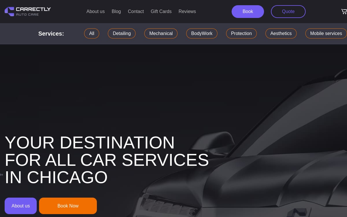 CARRECTLY auto detailing website homepage
