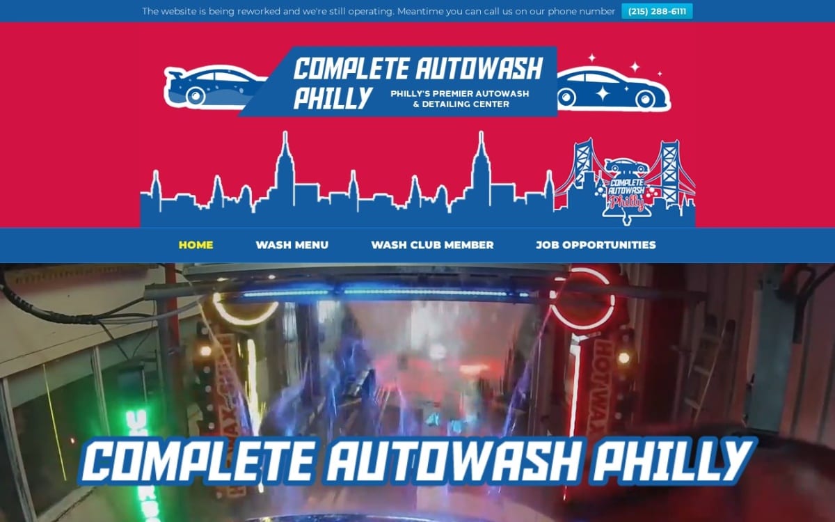 Complete Autowash Philly auto detailing website homepage