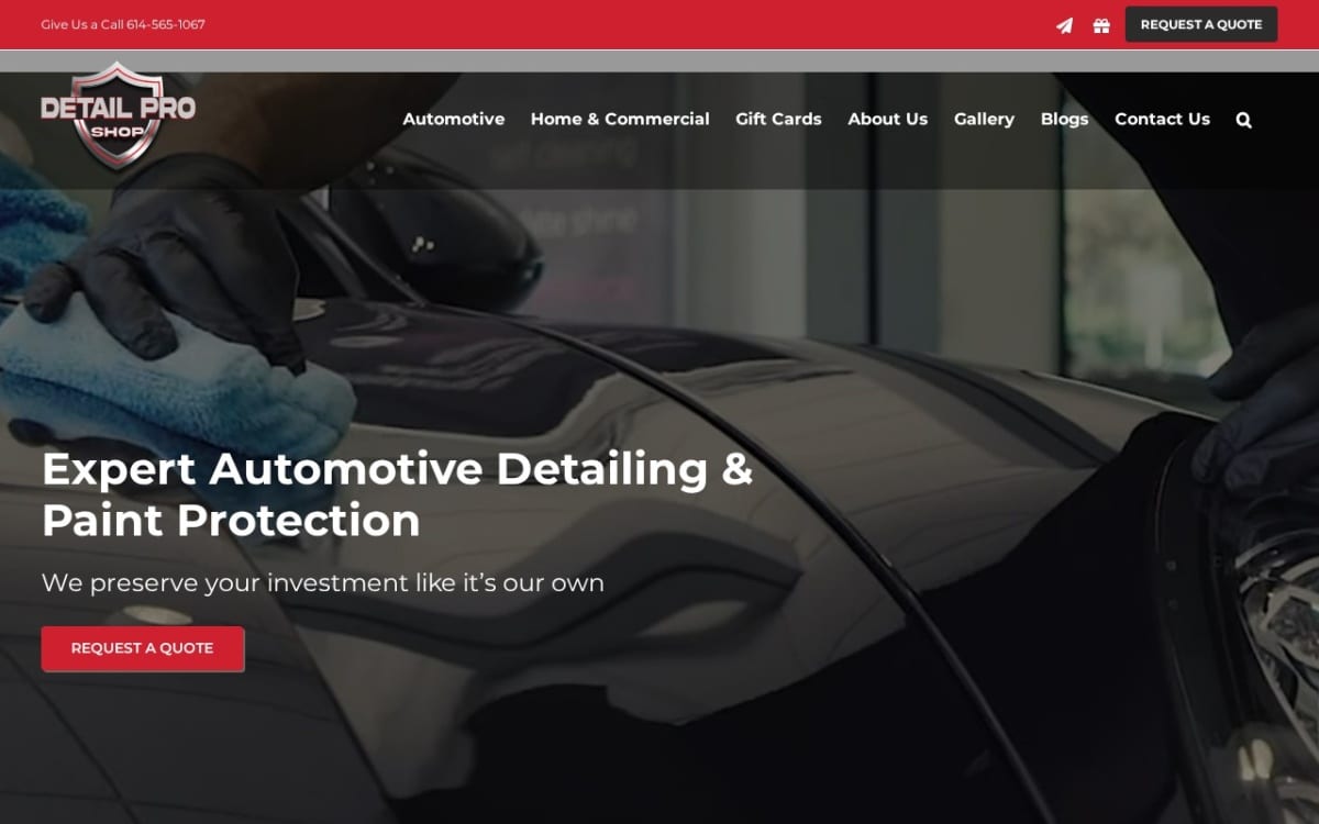Detail Pro Shop auto detailing website homepage