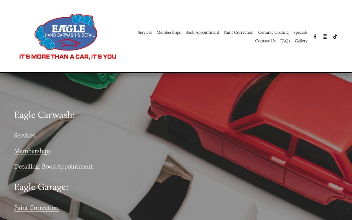 Eagle Hand Carwash & Detail auto detailing website homepage