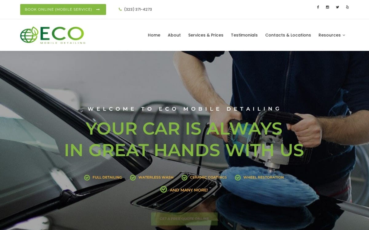 ECO Mobile Detailing auto detailing website homepage