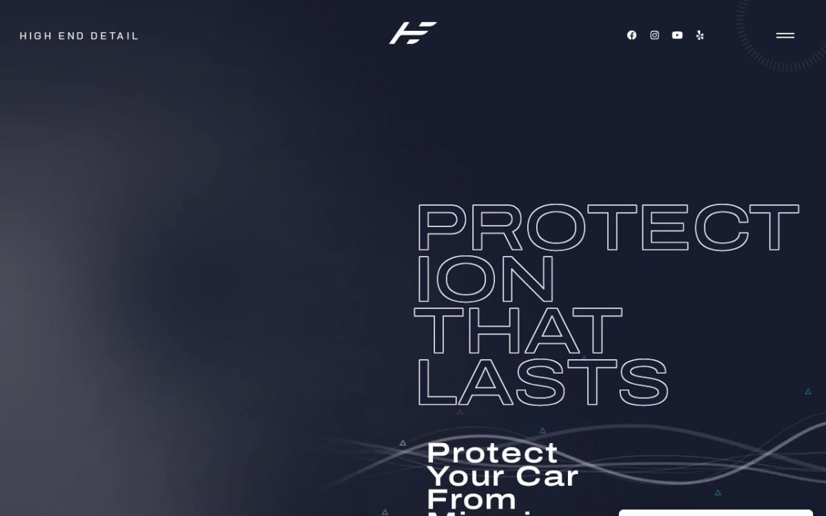 High End Detail Paint Protection & Window Tinting auto detailing website homepage