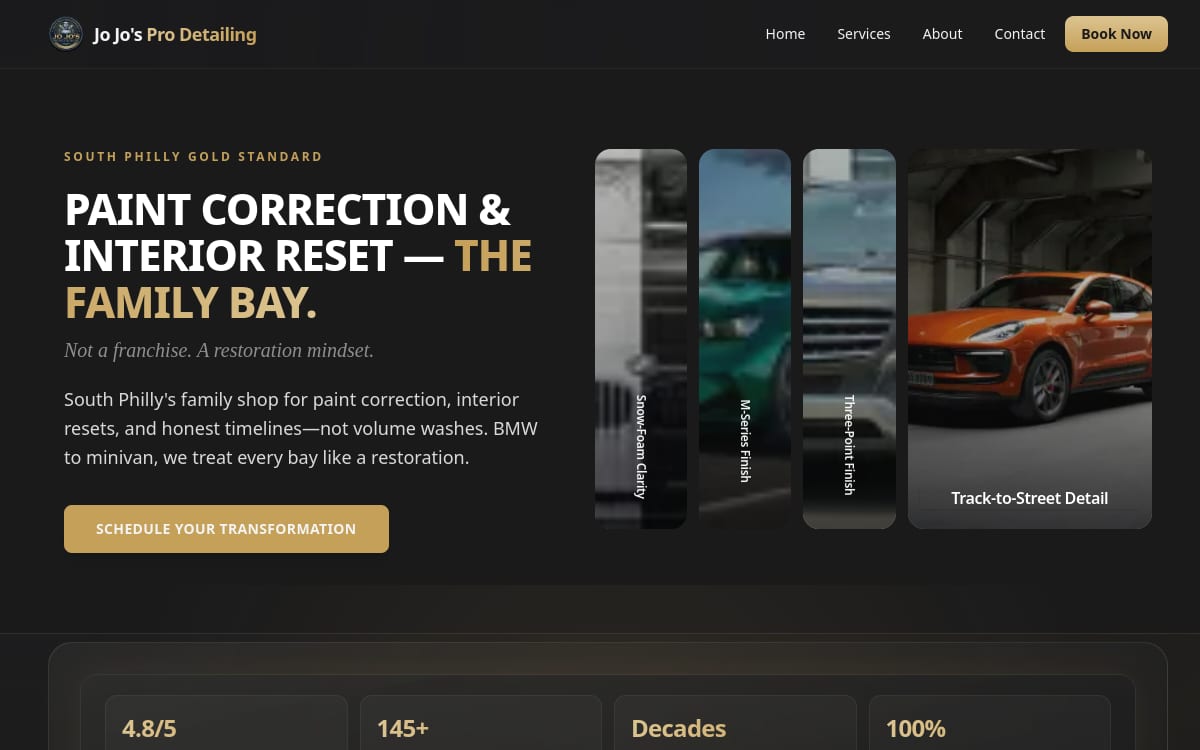 Jo Jo's Pro Auto Detailing auto detailing website homepage