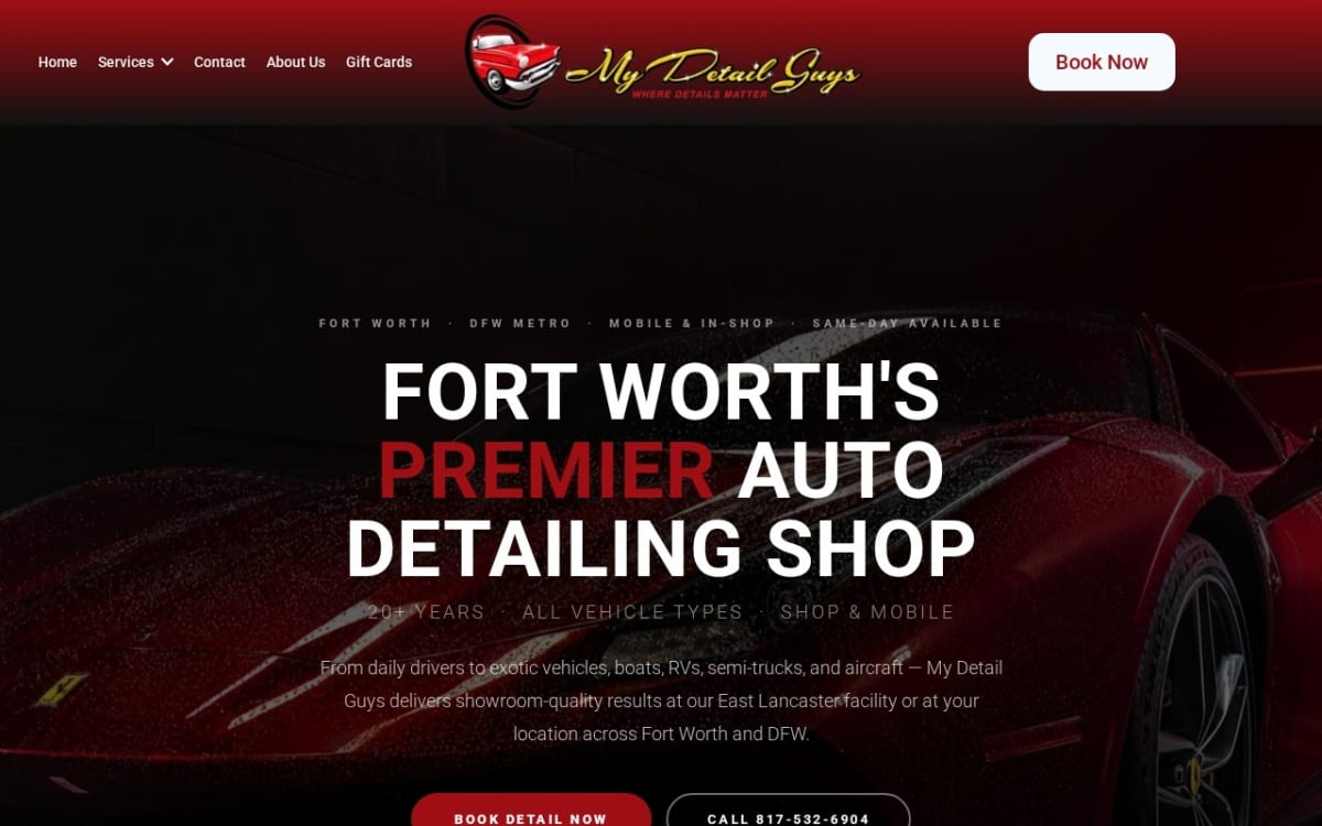 My Detail Guys auto detailing website homepage