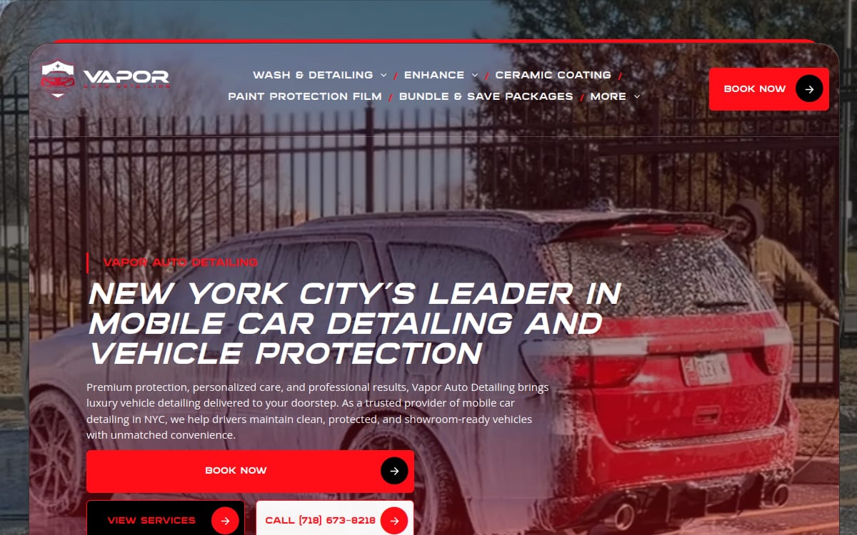 Vapor Auto Detailing auto detailing website homepage