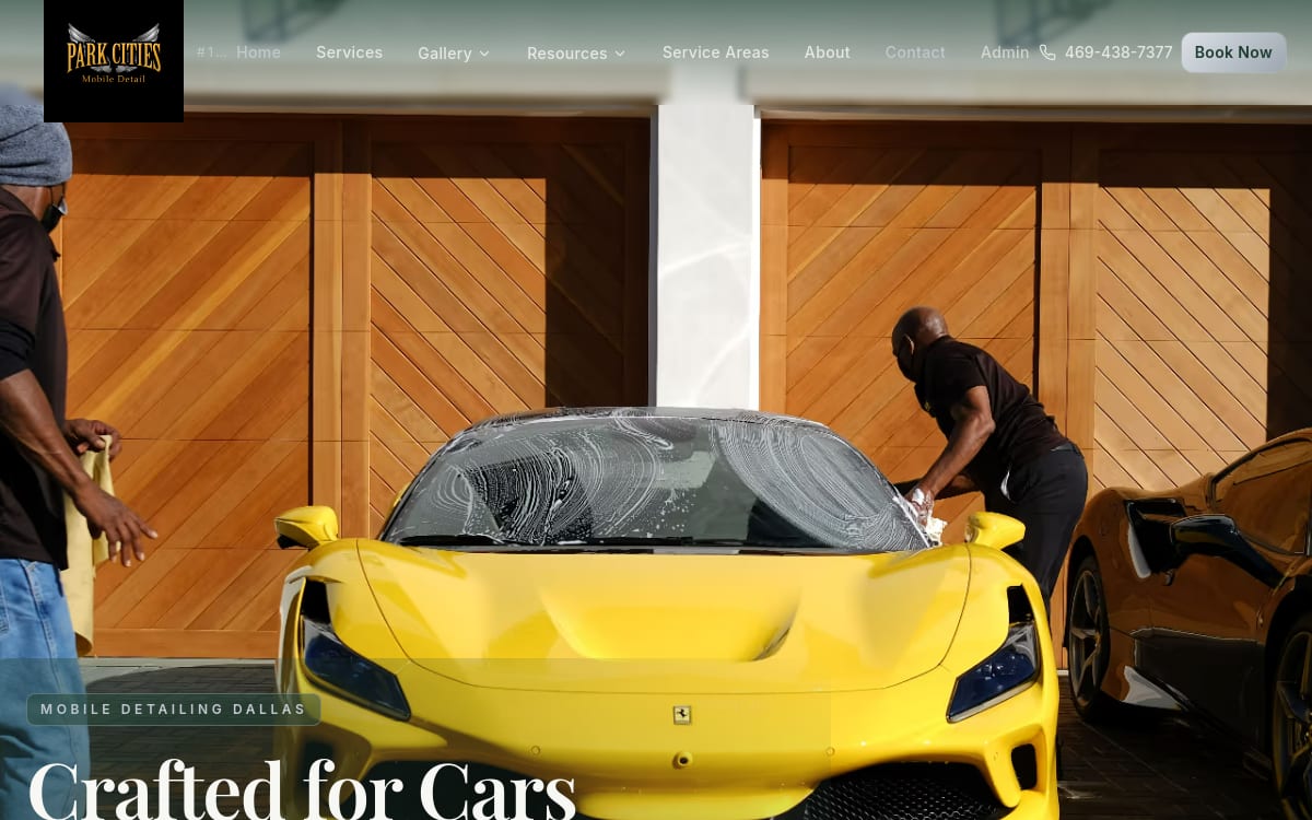 Park Cities Mobile Detail auto detailing website homepage