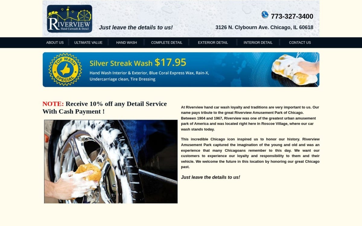 Riverview Hand Wash and Detail auto detailing website homepage