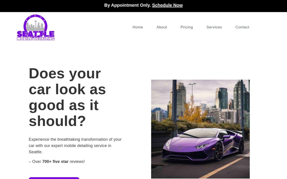 Seattle Mobile Detailing & Ceramic Coating auto detailing website homepage