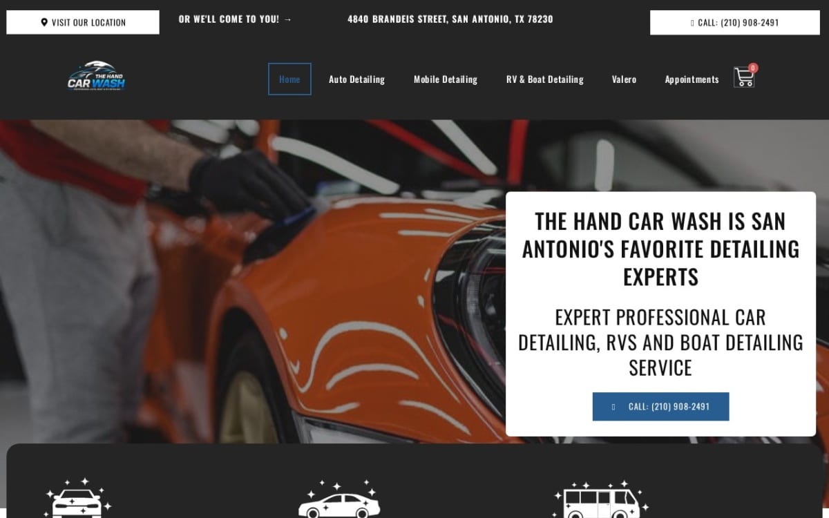 The Hand Car Wash and Auto Detailing auto detailing website homepage