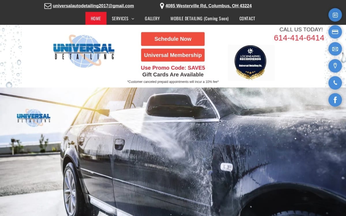 Universal Detailing LLC auto detailing website homepage
