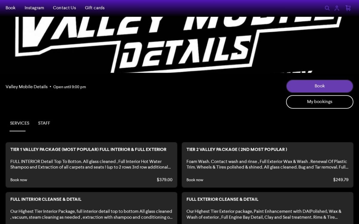 Valley Mobile Details auto detailing website homepage
