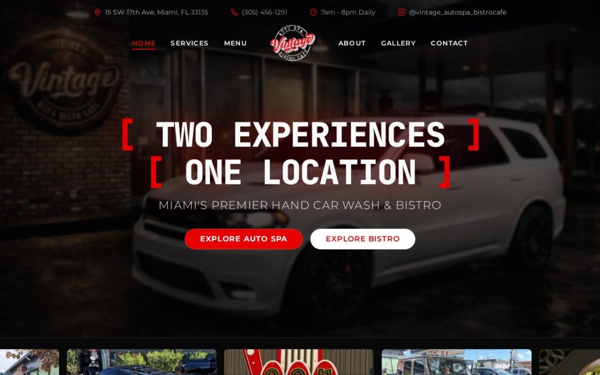 Vintage Auto Spa & Bistro Cafe auto detailing website homepage