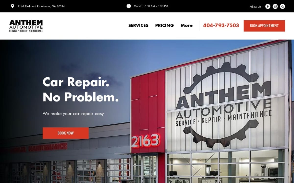 Anthem Automotive auto repair shop website homepage