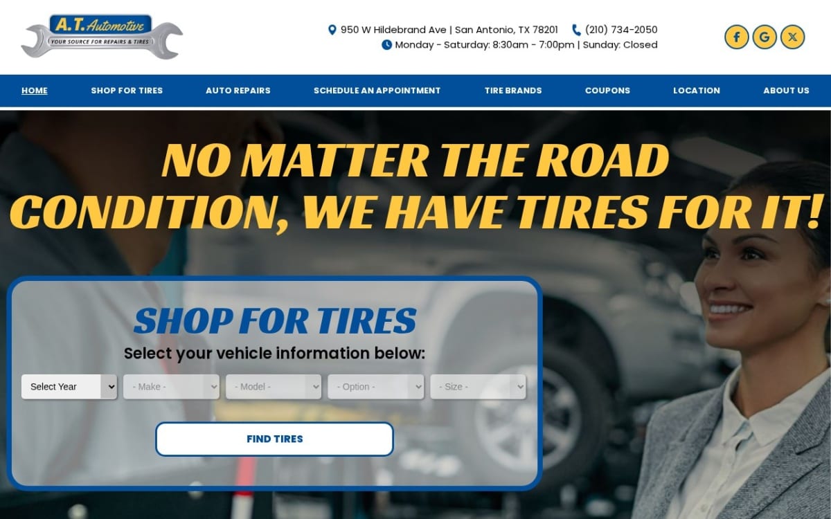 AT Automotive auto repair shop website homepage