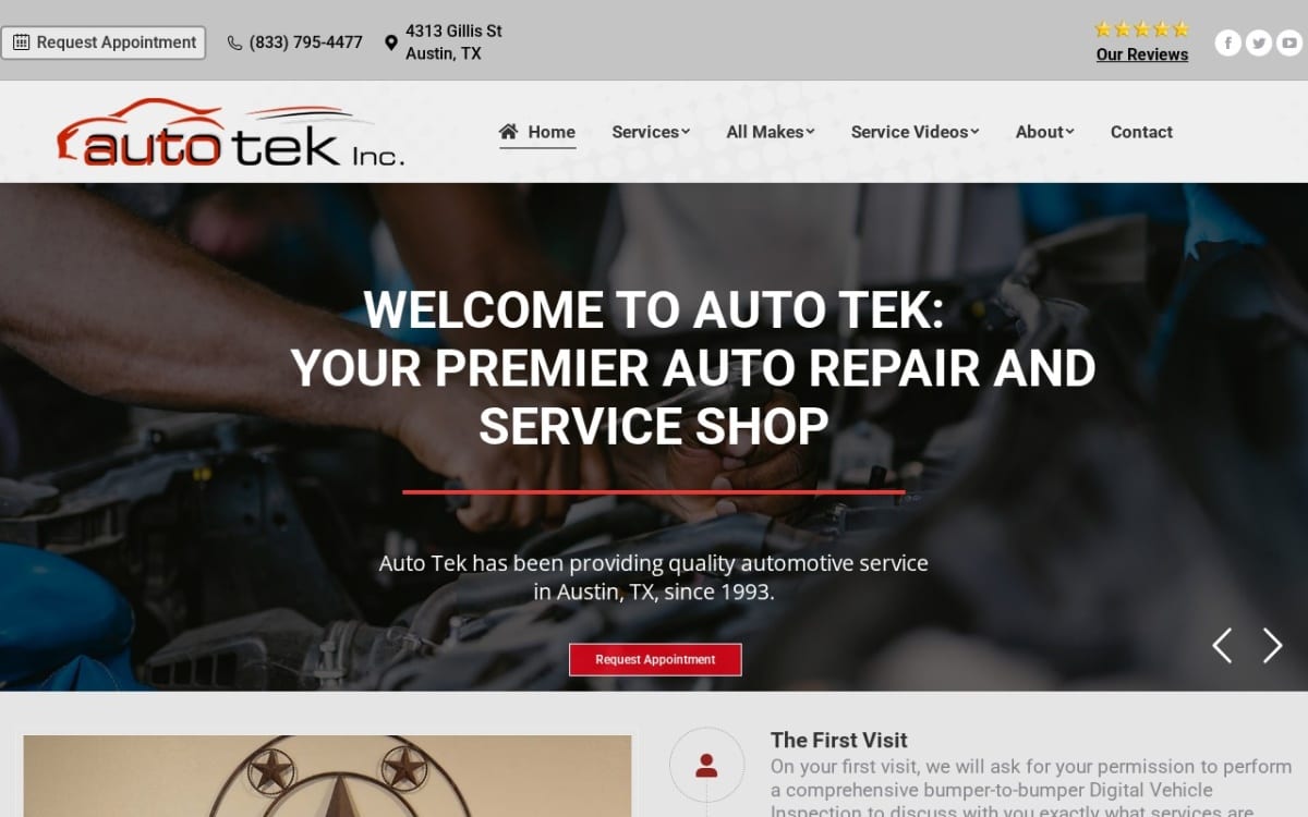 Auto Tek auto repair shop website homepage