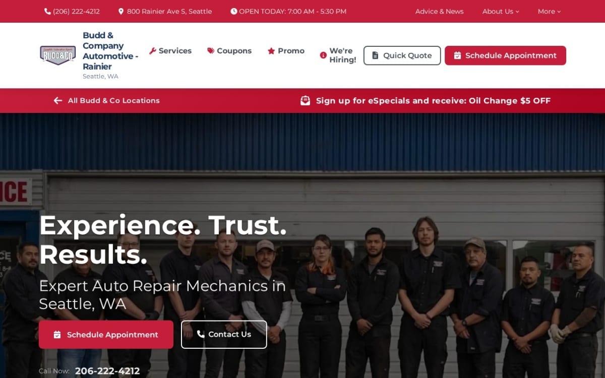 Budd & Company Automotive - Rainier Ave auto repair shop website homepage