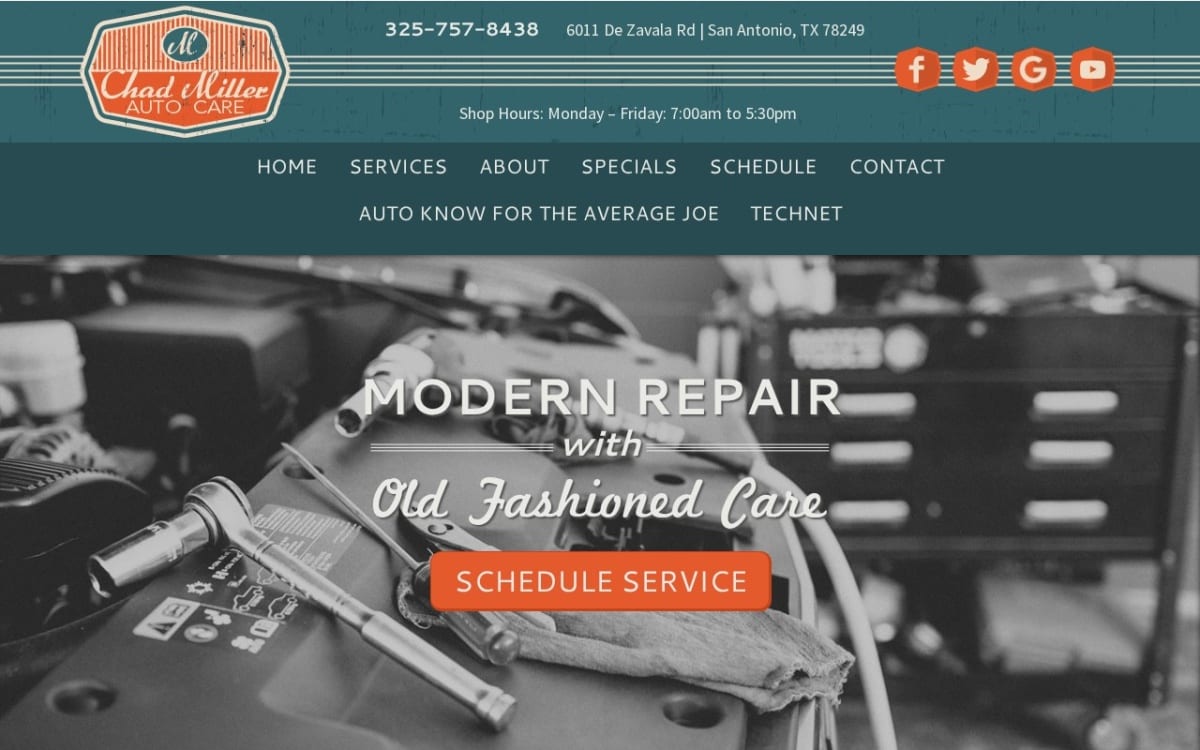 Chad Miller Auto Care auto repair shop website homepage