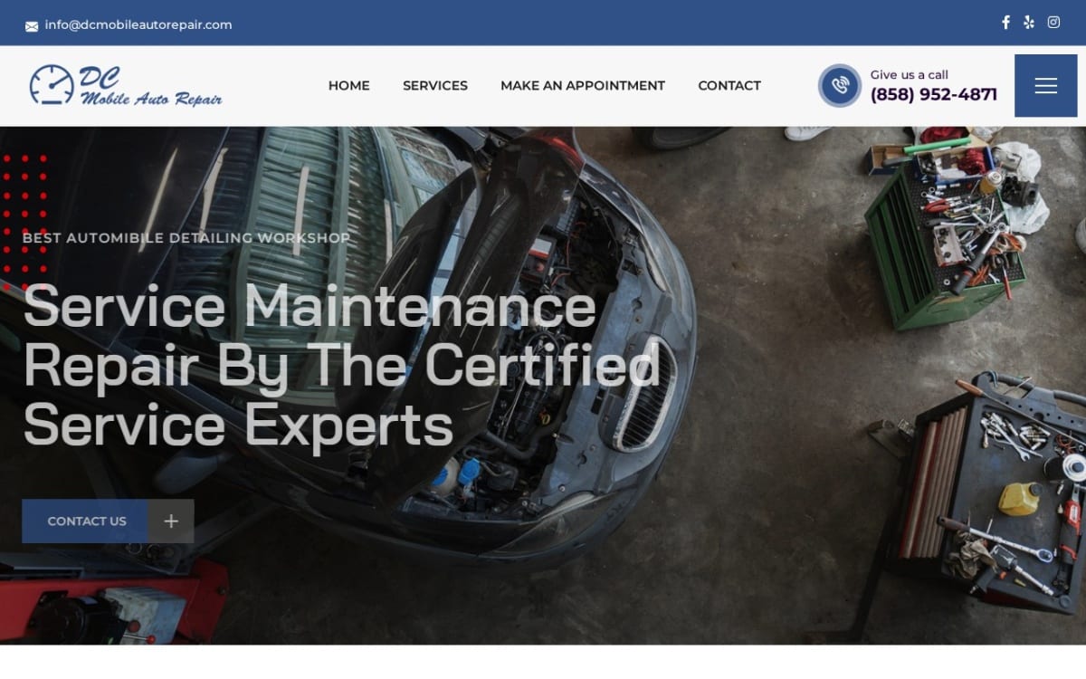DC Mobile Auto Repair auto repair shop website homepage