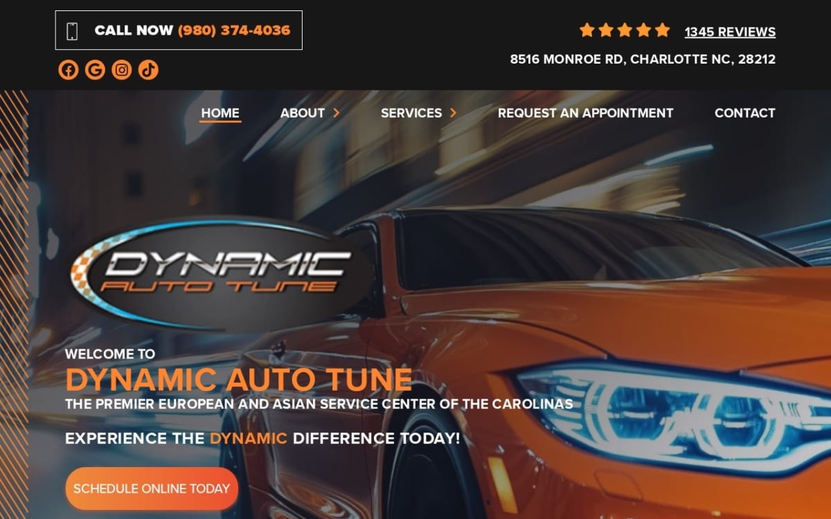 Dynamic Auto Tune auto repair shop website homepage