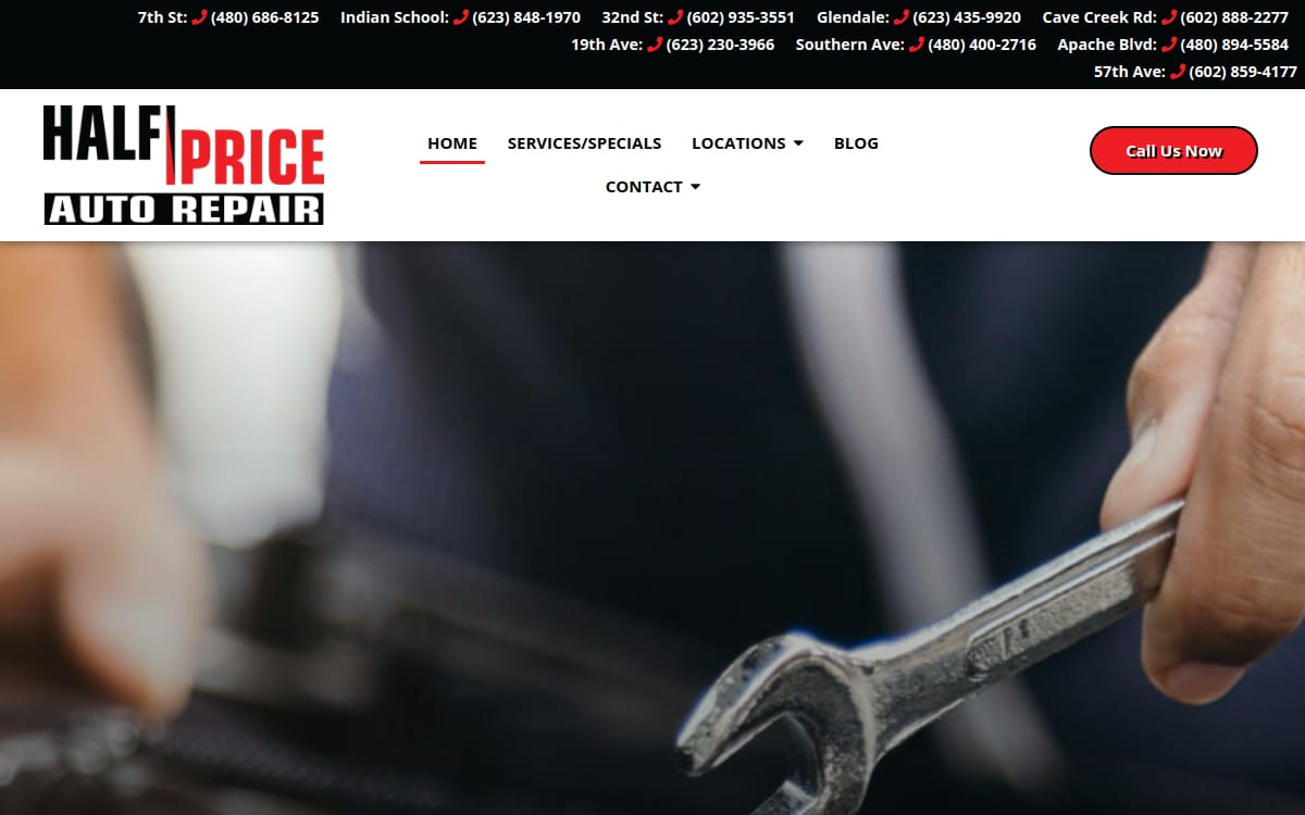 Half Price Auto Repair & Performance auto repair shop website homepage